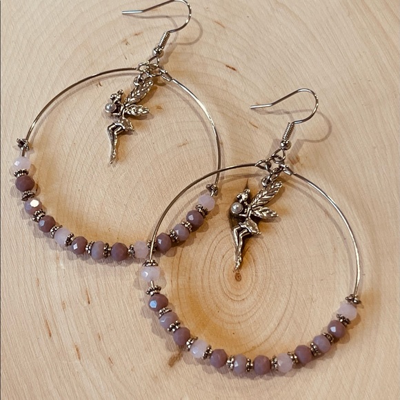 Silver FAIRY EARRINGS BELIEVE in MAGIC hoop FAIRY CRYSTAL BALL EARRINGS new - Picture 5 of 10